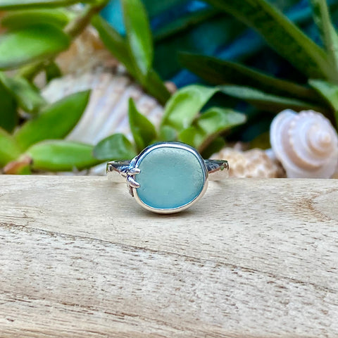 Light Aqua Signature Sea Glass Ring — Sterling Silver