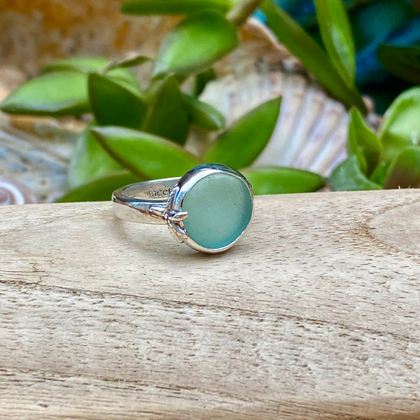 Teal Green Signature Sea Glass Ring — Sterling Silver