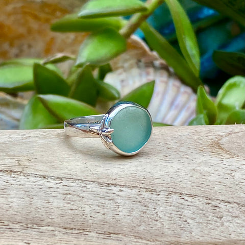 Teal Green Signature Sea Glass Ring — Sterling Silver