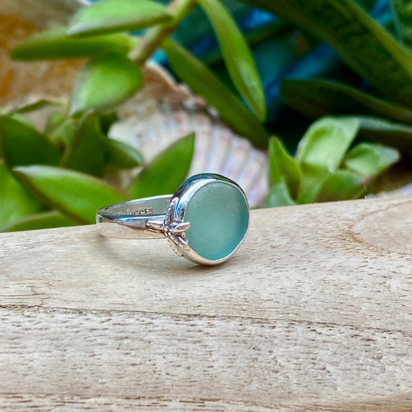 Teal Green Signature Sea Glass Ring — Sterling Silver