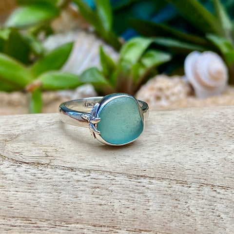 Light Teal Green Signature Sea Glass Ring — Sterling Silver