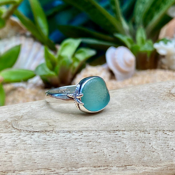 Light Teal Green Signature Sea Glass Ring — Sterling Silver