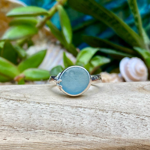 Bubbled Blue Signature Sea Glass Ring — Sterling Silver