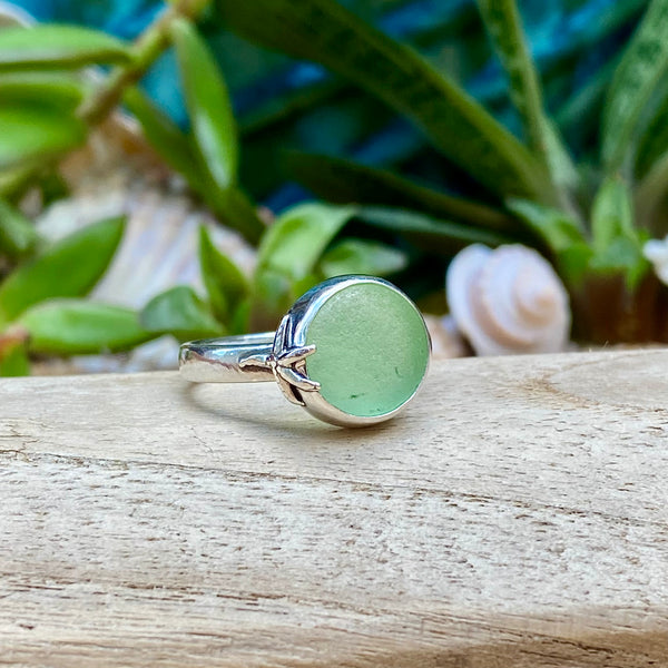 Soft Green Signature Sea Glass Ring — Sterling Silver