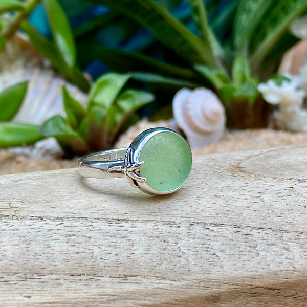 Soft Green Signature Sea Glass Ring — Sterling Silver