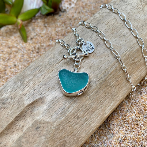 Teal Blue Signature Heart Pendant — Sterling Silver