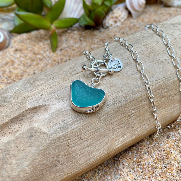 Teal Blue Signature Heart Pendant — Sterling Silver