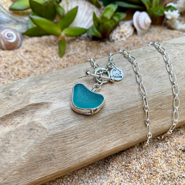 Teal Blue Signature Heart Pendant — Sterling Silver
