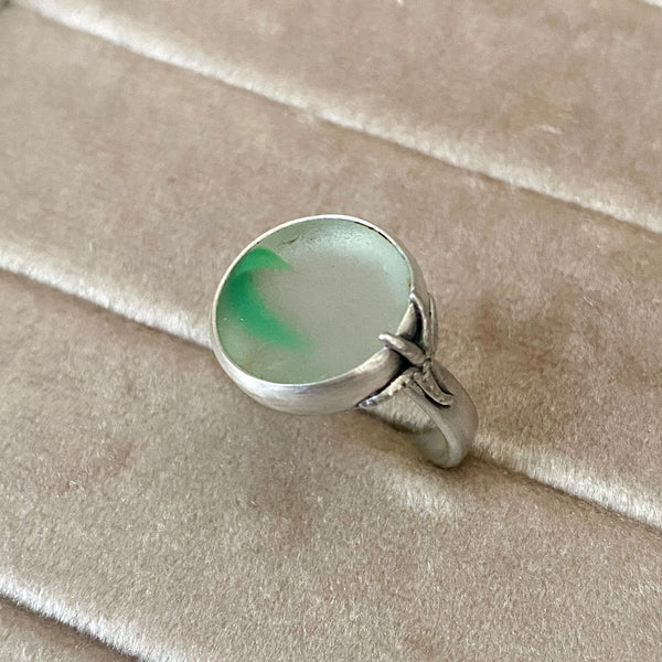 Mermaid Tail Sea Glass Marble Ring — Sterling Silver