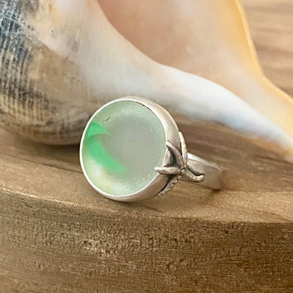 Mermaid Tail Sea Glass Marble Ring — Sterling Silver