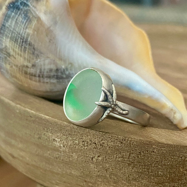 Mermaid Tail Sea Glass Marble Ring — Sterling Silver