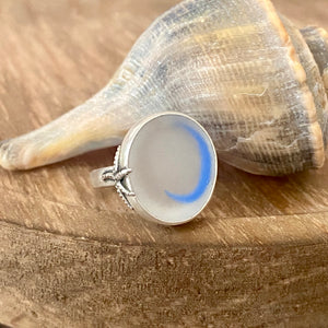 Blue Swish Ohajiki Sea Glass Ring — Sterling Silver