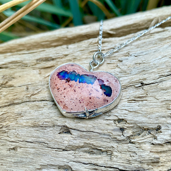 Mexican Opal Heart Pendant — Sterling Silver