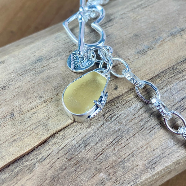 Pale Yellow Sweetheart Sea Glass Toggle Bracelet — Sterling Silver