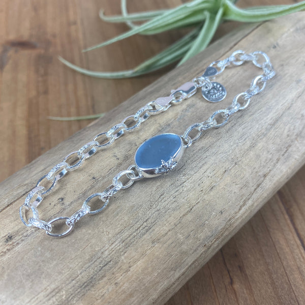 Ice Blue Signature Sea Glass Link Bracelet — Sterling Silver