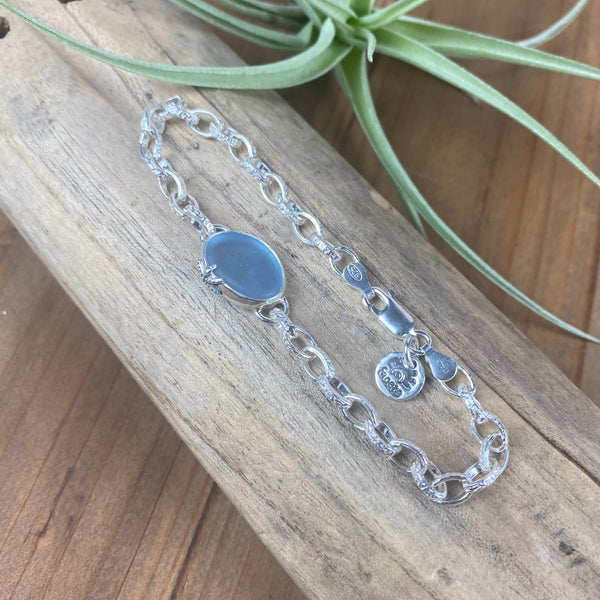 Ice Blue Signature Sea Glass Link Bracelet — Sterling Silver