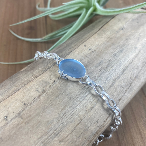 Ice Blue Signature Sea Glass Link Bracelet — Sterling Silver