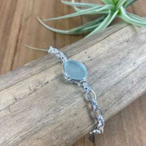 Seafoam Blue Signature Sea Glass Link Bracelet — Sterling Silver