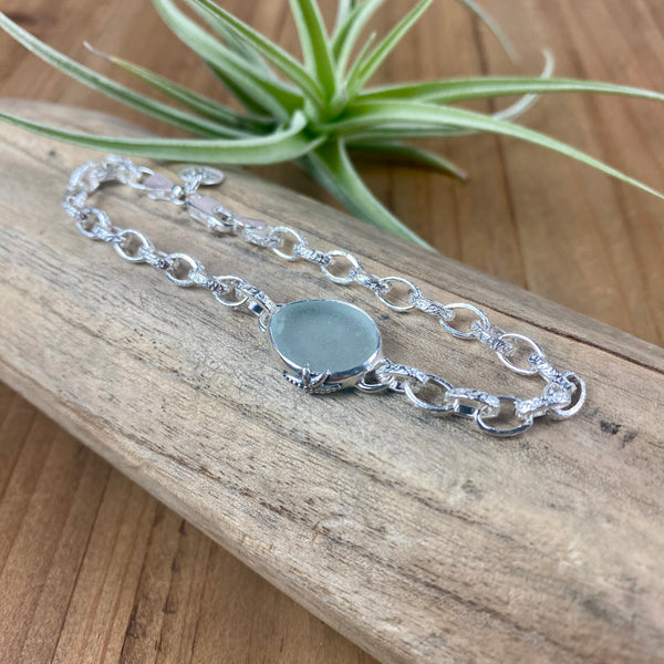 Seafoam Blue Signature Sea Glass Link Bracelet — Sterling Silver