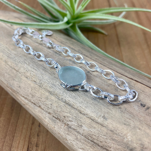 Seafoam Blue Signature Sea Glass Link Bracelet — Sterling Silver