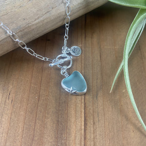 Pale Aqua Sea Glass Heart Pendant — Sterling Silver