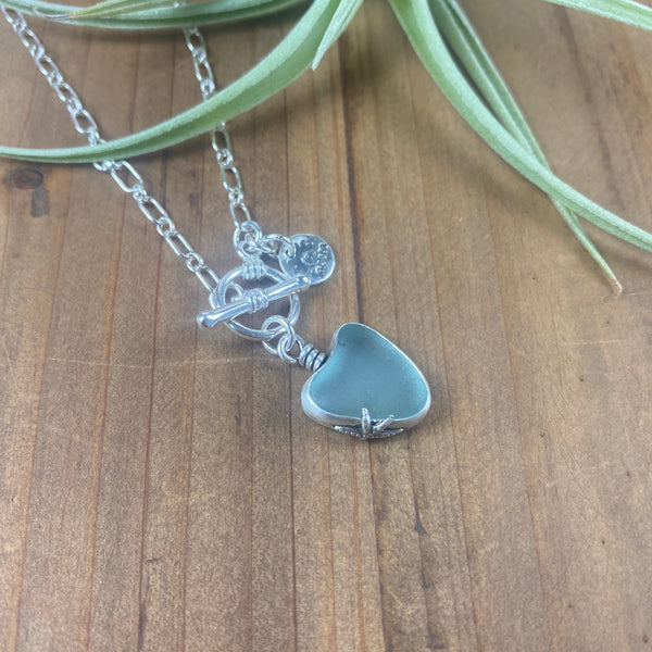 Pale Aqua Sea Glass Heart Pendant — Sterling Silver