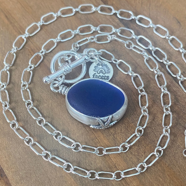 Signature Cobalt Blue Sea Glass Pendant— Sterling Silver