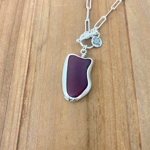 Rare Crimson Japanese Signature Sea Glass Pendant — Sterling Silver