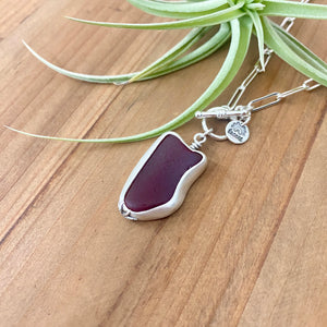 Rare Crimson Japanese Signature Sea Glass Pendant — Sterling Silver