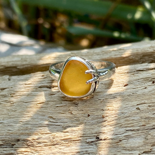 Orange Sea Glass Ring — Sterling Silver
