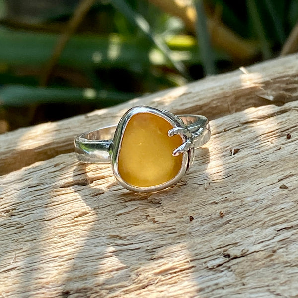 Orange Sea Glass Ring — Sterling Silver