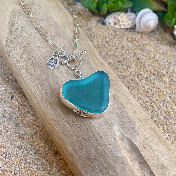 Signature Style Statement Sea Glass Heart Necklace— Sterling Silver