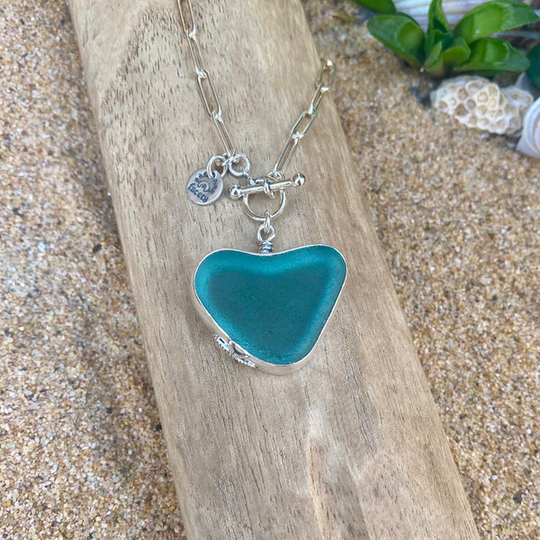 Signature Style Statement Sea Glass Heart Necklace— Sterling Silver