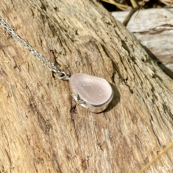Soft Pink Sea Glass Pendant— Sterling Silver