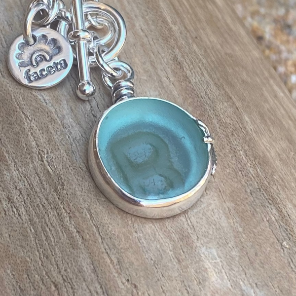 "B" for Blue Ohajiki Sea Glass Pendant— Sterling Silver