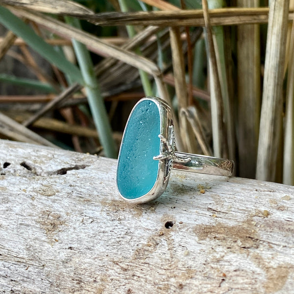Aquamarine Taper Sea Glass Ring — Sterling Silver