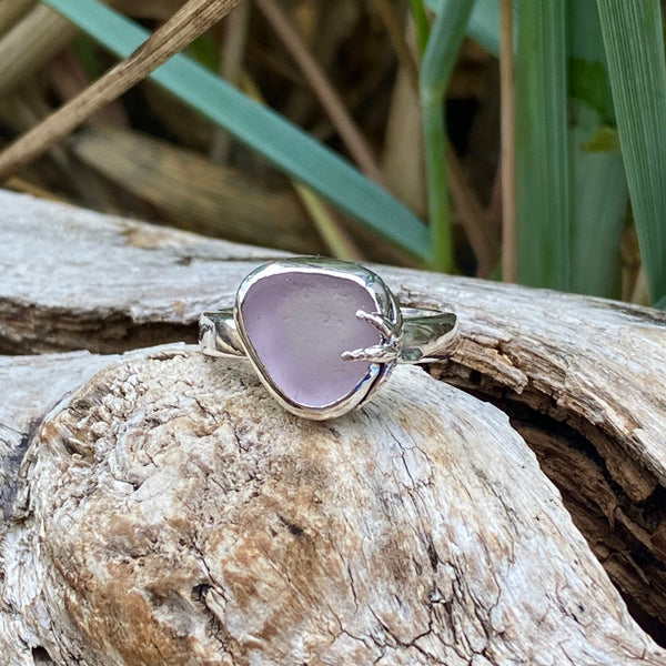 Lavender Sea Glass Ring — Sterling Silver