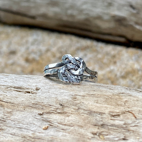 Hammered Double Sailor's Knot Ring — Sterling Silver