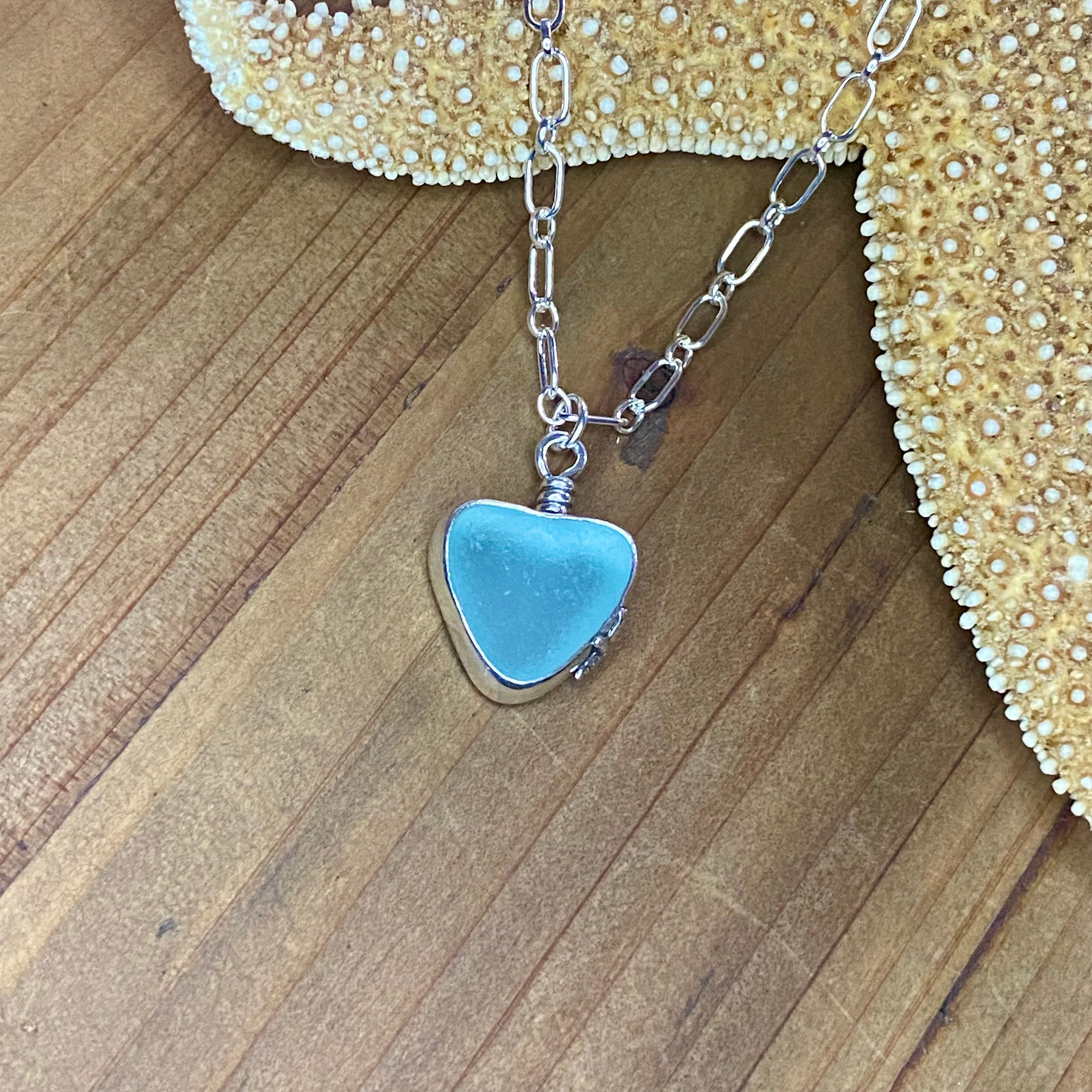 Signature Style Aqua Blue Sea Glass Heart Necklace— Sterling Silver