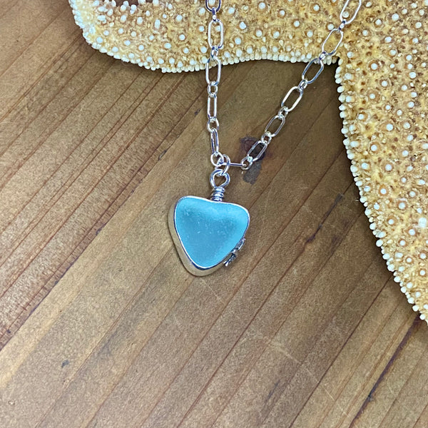 Signature Style Aqua Blue Sea Glass Heart Necklace— Sterling Silver