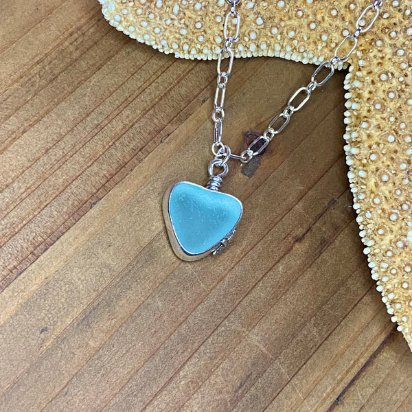 Signature Style Aqua Blue Sea Glass Heart Necklace— Sterling Silver