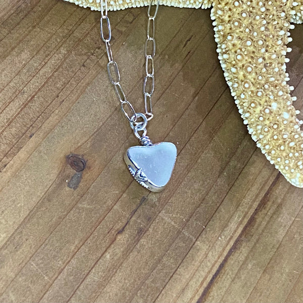 Signature Style Frost White Sea Glass Heart Necklace— Sterling Silver