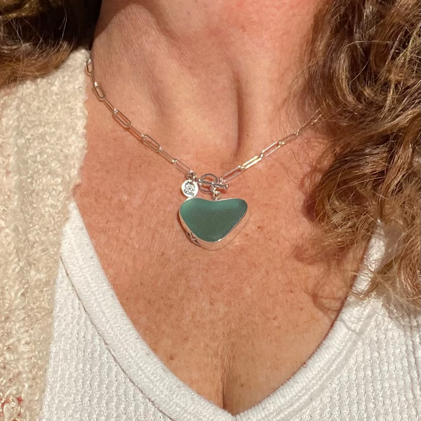 Signature Style Statement Sea Glass Heart Necklace— Sterling Silver