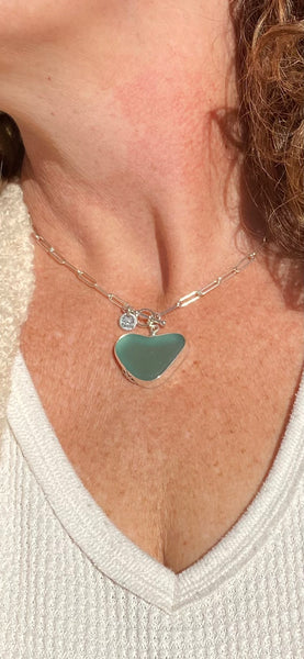 Signature Style Statement Sea Glass Heart Necklace— Sterling Silver