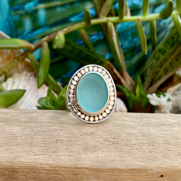 14k Gold Endless Summer Sea Glass Ring  — Sterling Silver & Gold