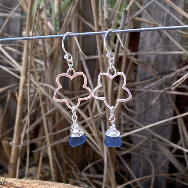 Plumeria Sea Glass Drops — Sterling Silver