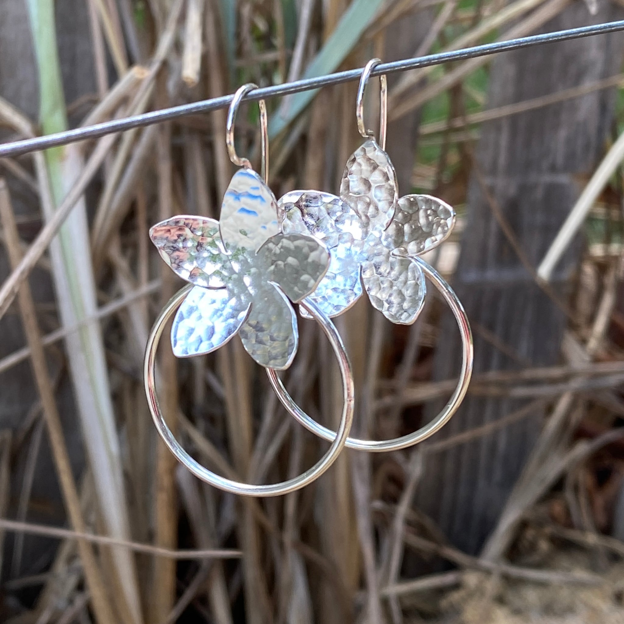 Plumeria Hoops — Sterling Silver