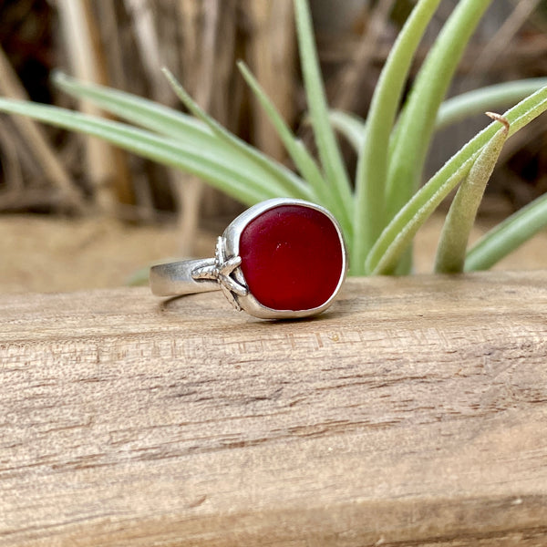 Crimson Signature Sea Glass Ring — Sterling Silver