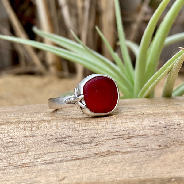 Crimson Signature Sea Glass Ring — Sterling Silver