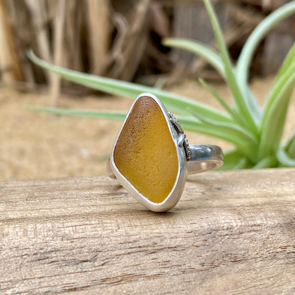 Honey Amber Signature Sea Glass Ring — Sterling Silver